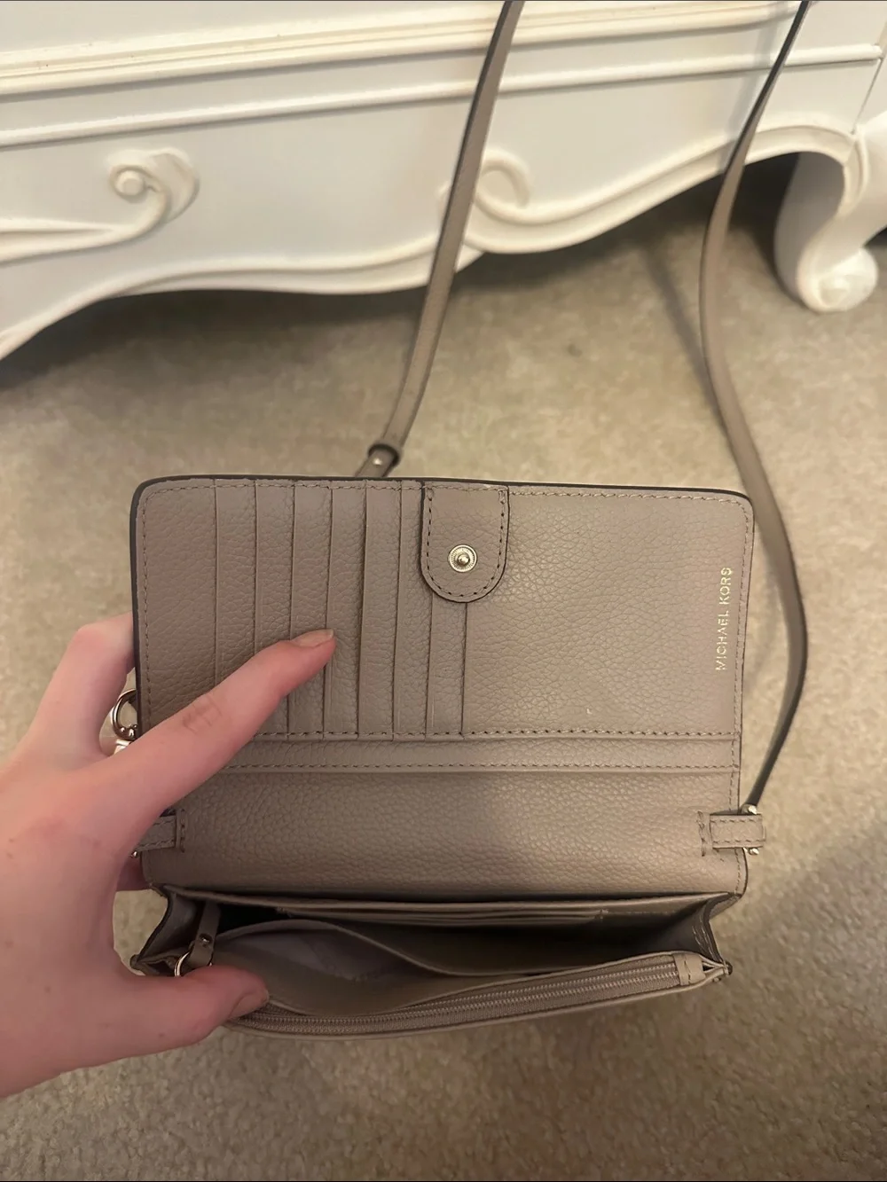 Michael Kors Taupe Leather Crossbody Bag